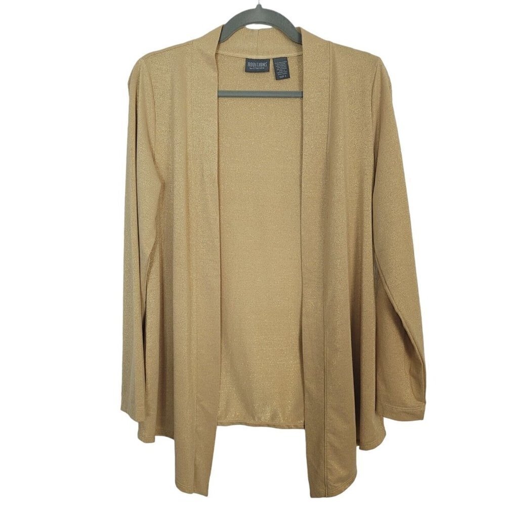 Vintage Additions By Chico's Cardigan Sz 0 Small Mustard Gold W/ Metallic Knit